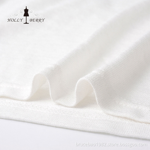 Lightweight Summer Solid Knitted V-neck White Shirt